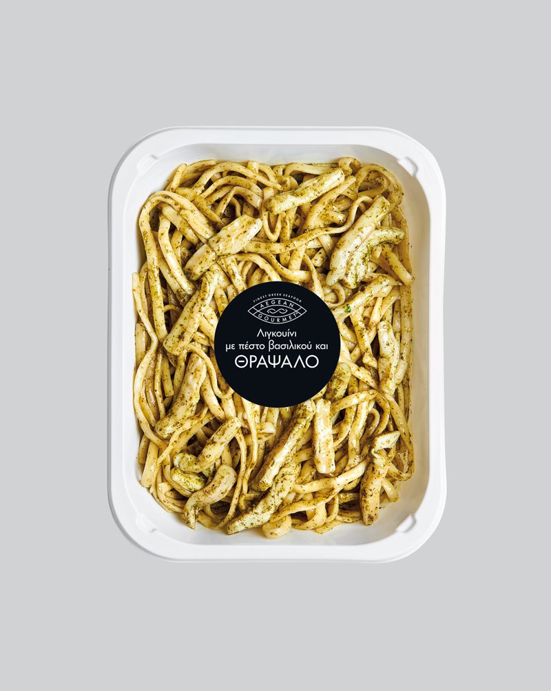 Λιγκουίνι με πέστο βασιλικού και θράψαλο